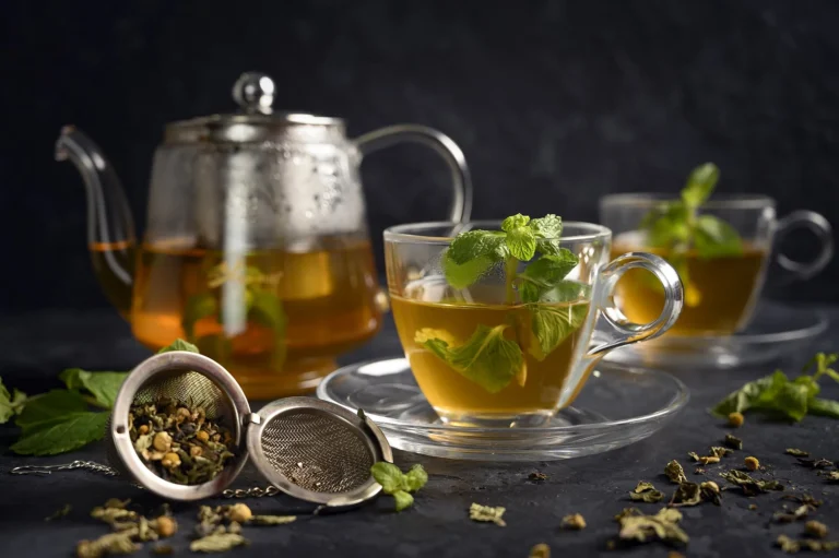 Moroccan mint tea served from a glass teapot